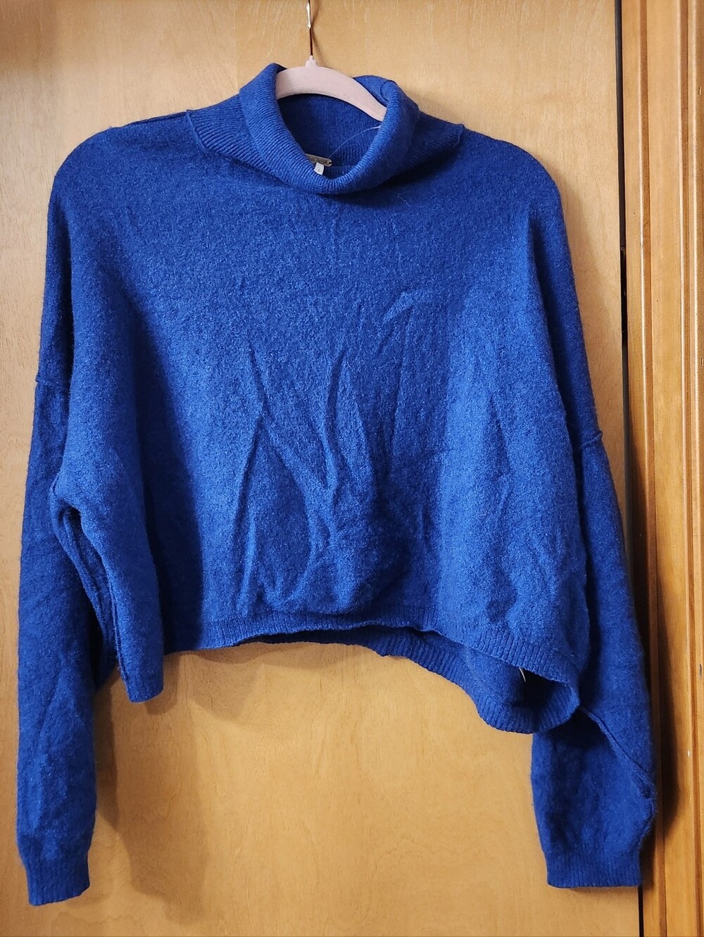 Free People 100% Cashmere Blue Cropped Turtleneck Sweater - Women Small